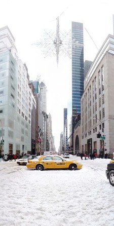 New york Blizzard December 2010, Taxi on intersection, panorama photo